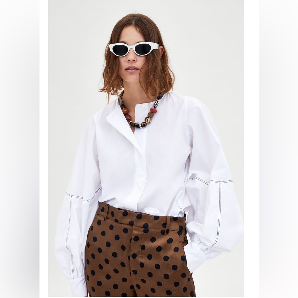ZARA Blouse With Contrast Topstitching